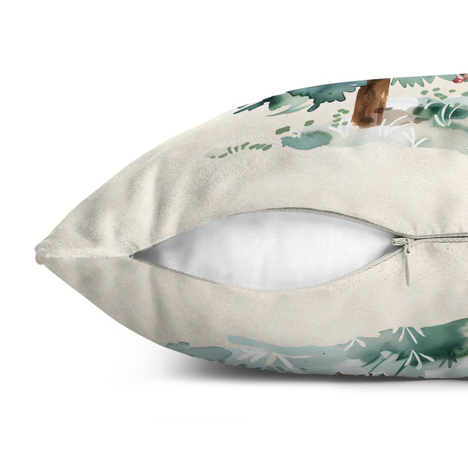 کاور کوسن زیما طرح گوزن و کاج کریسمس کد 104 کرم-قهوه ای