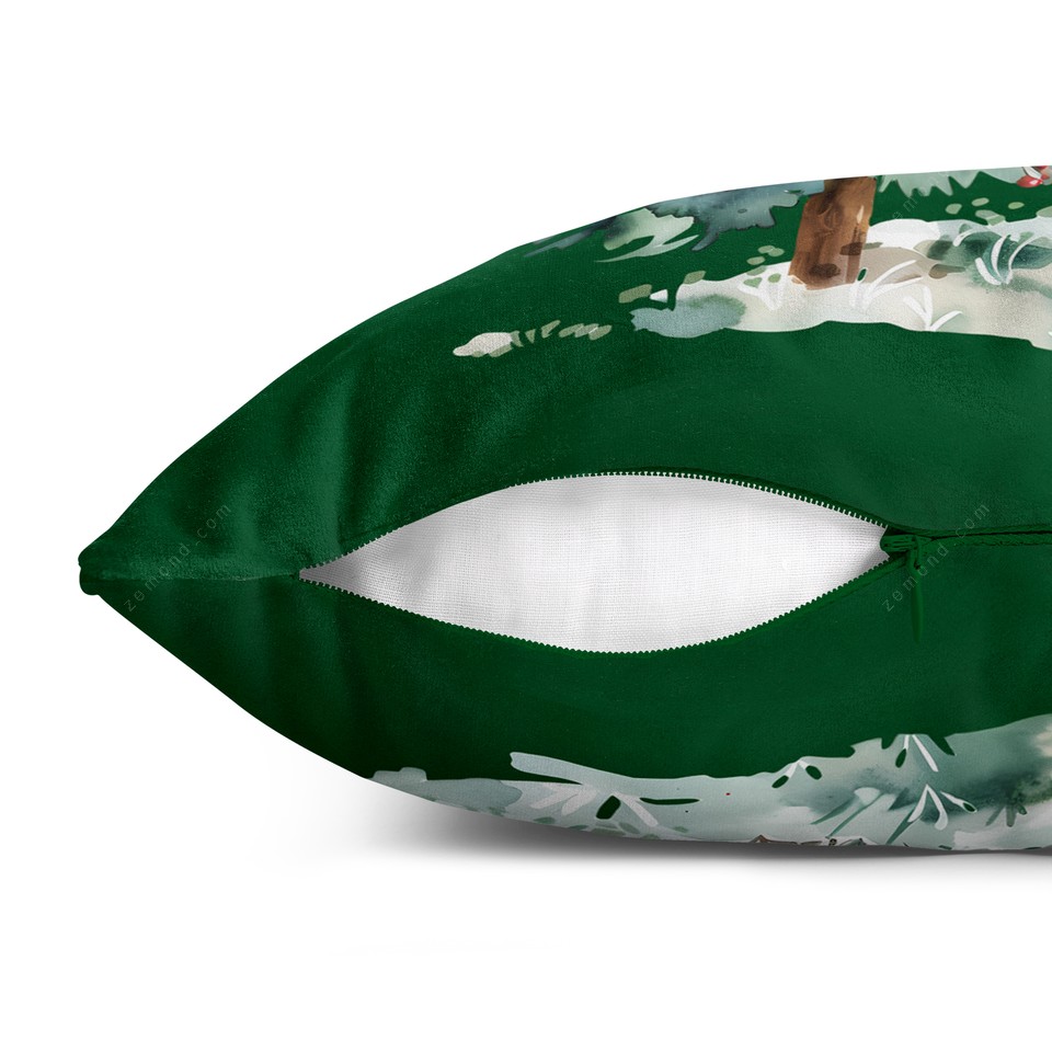 کاور کوسن زیما طرح گوزن و کاج کریسمس کد 104 سبز-قهوه ای