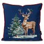 کاور کوسن زیما طرح گوزن و کاج کریسمس کد 104 آبی-قهوه ای
