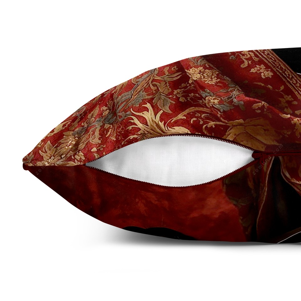 کاور کوسن شوالیه طرح اسب و فرش ایرانی 1 کد 105 قرمز-مشکی