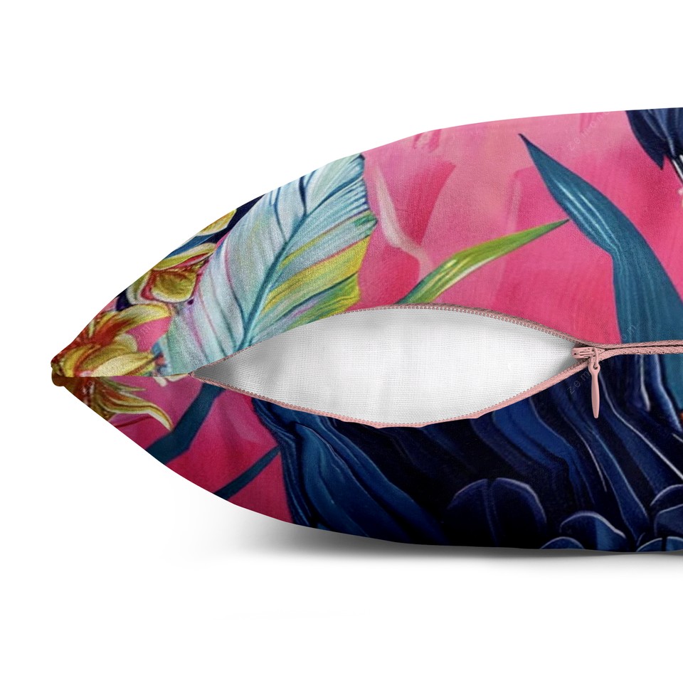 کاور کوسن هاوایی طرح طوطی گرمسیری 1 کد 115 صورتی