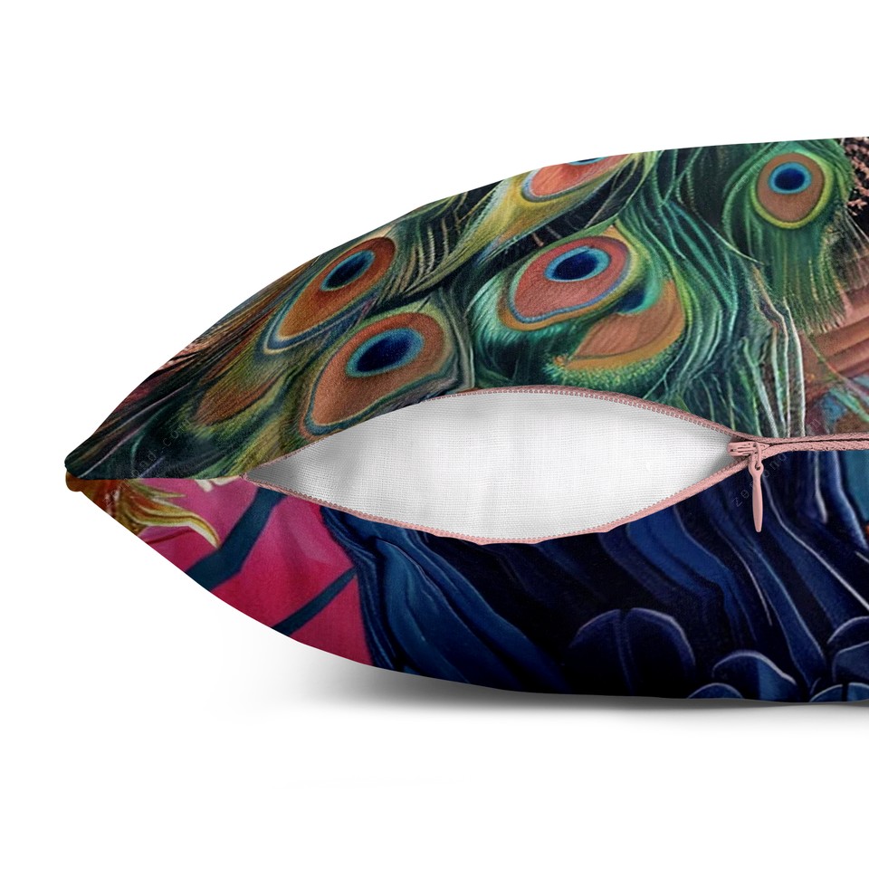 کاور کوسن هاوایی طرح طاووس گرمسیری 1 کد 116 صورتی