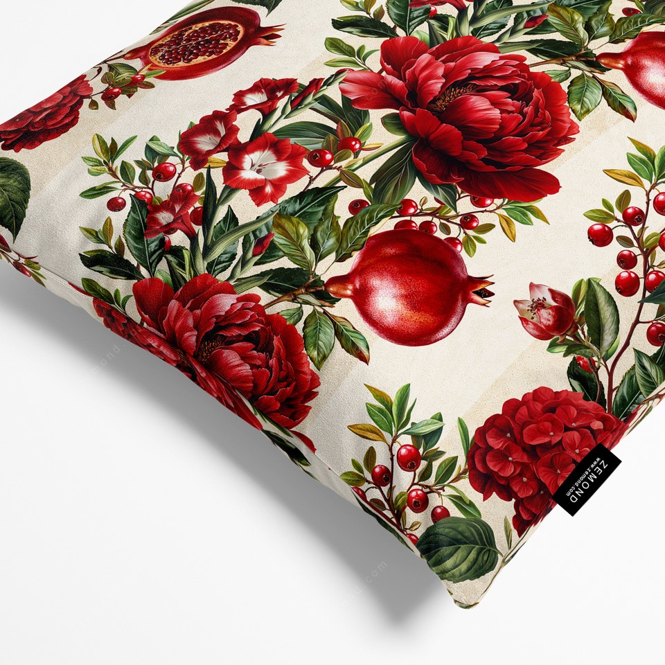 کاور کوسن زیما طرح انار یلدا 2 کد 130 کرم-قرمز