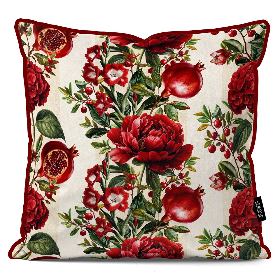 کاور کوسن زیما طرح انار یلدا 2 کد 130 کرم-قرمز