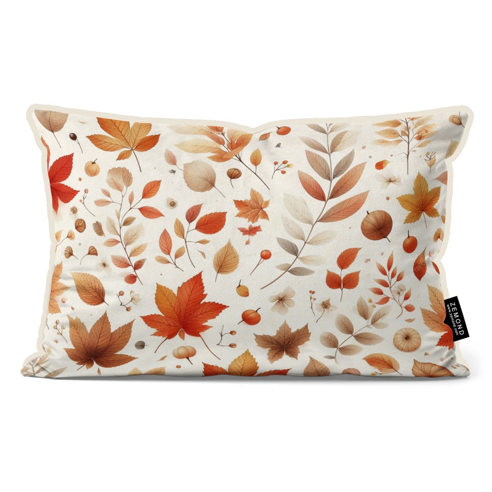 کاور کوسن پاییزان طرح برگ ریزان 1 کد 147 کرم نارنجی