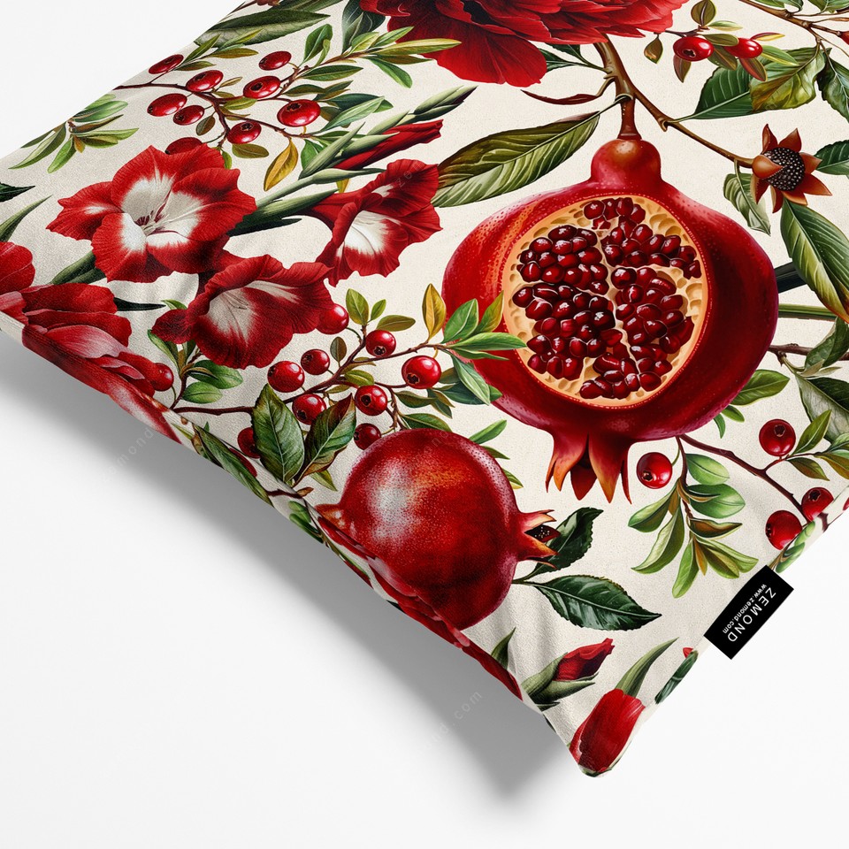 کاور کوسن زیما طرح انار یلدا 4 کد 175 کرم-قرمز