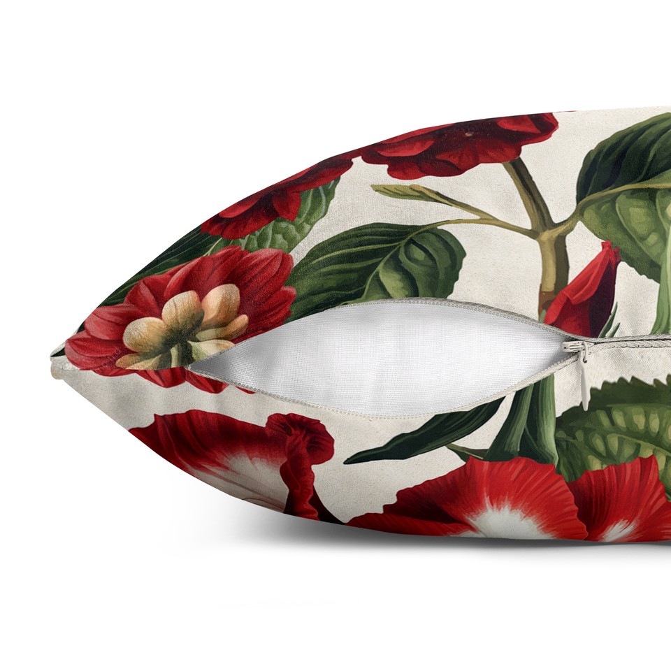 کاور کوسن زیما طرح گلهای قرمز مخملی کد 176 کرم-قرمز