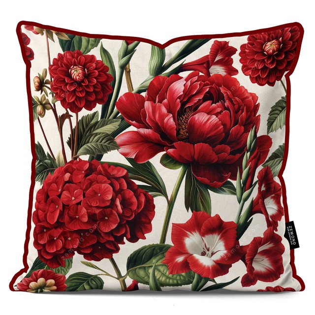 کاور کوسن زیما طرح گلهای قرمز مخملی