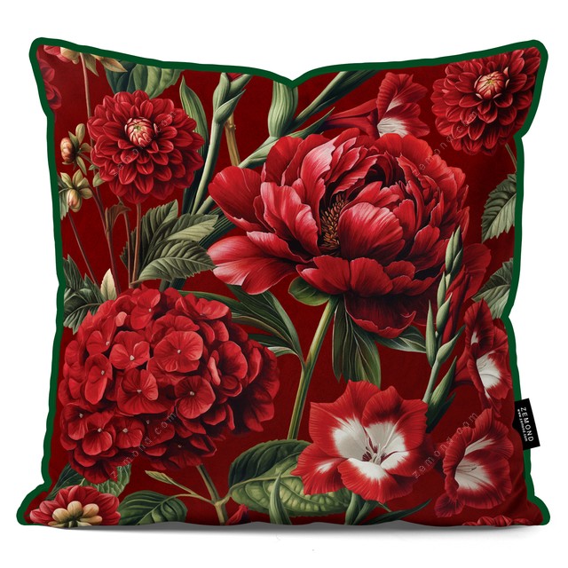 کاور کوسن زیما طرح گلهای قرمز مخملی