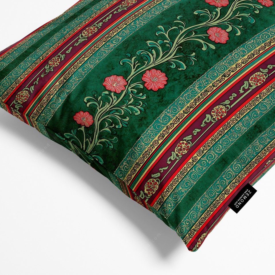 کاور کوسن زیما طرح گل پیچک راه راه کد 178 سفید-سبز-مشکی