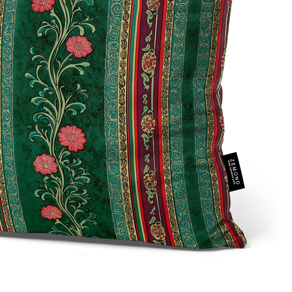 کاور کوسن زیما طرح گل پیچک راه راه کد 178 سفید-سبز-مشکی