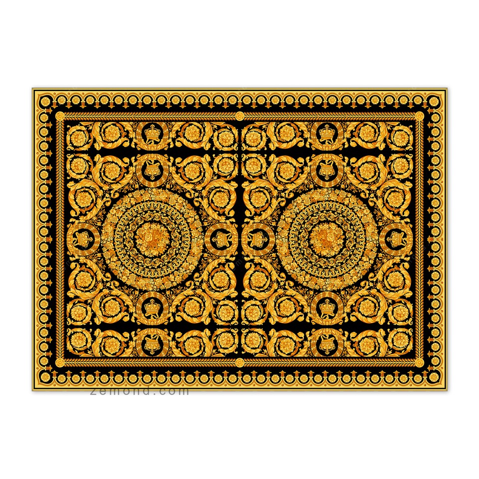 رانر ورساچه طرح گلهای باروک 1 کد 216 مشکی-طلایی-زرد