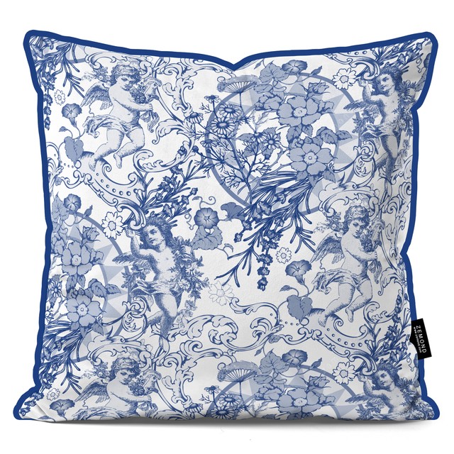 کاور کوسن قلم آبی طرح فرشتگان و گلهای ویکتوریایی 1