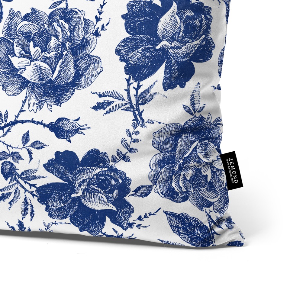 کاور کوسن قلم آبی طرح گلدار 1 کد 232 سفید-سرمه ای