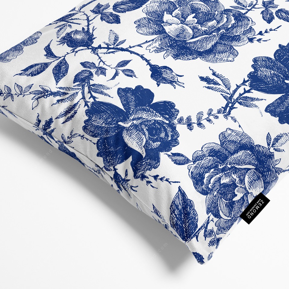 کاور کوسن قلم آبی طرح گلدار 1 کد 232 سفید-سرمه ای