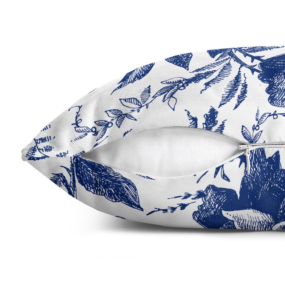 کاور کوسن قلم آبی طرح گلدار 1 کد 232 سفید-سرمه ای