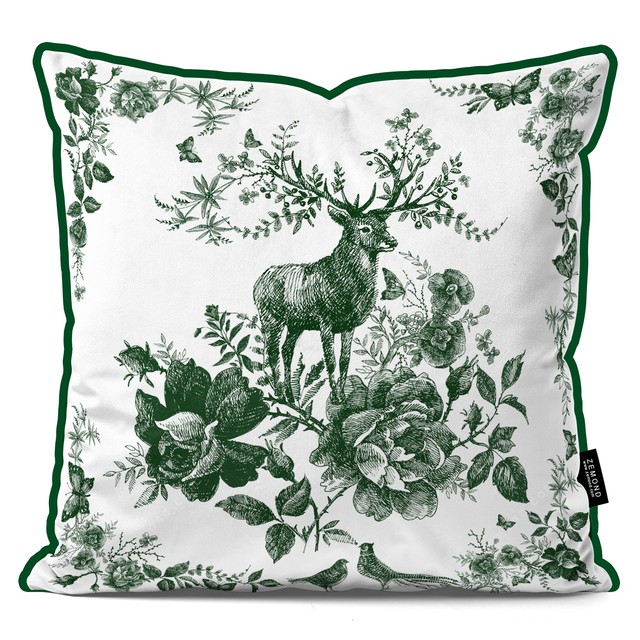 کاور کوسن قلم آبی طرح گل و گوزن 1