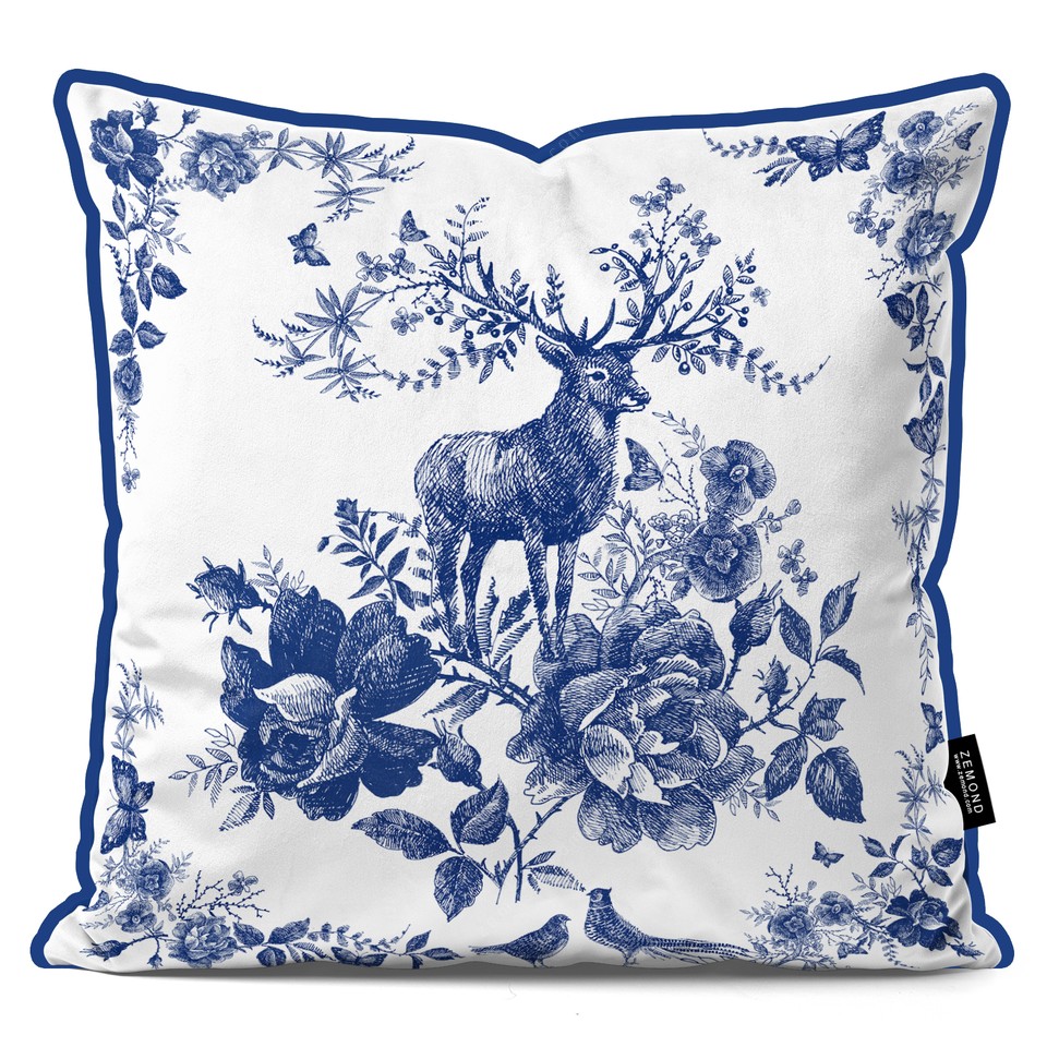 کاور کوسن قلم آبی طرح گل و گوزن 1 کد 234 نارنجی-سبز