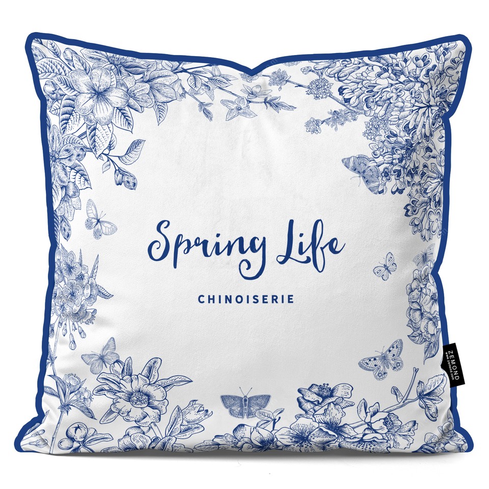 کاور کوسن قلم آبی طرح پرندگان مهاجر 2 کد 238 سفید-سرمه ای