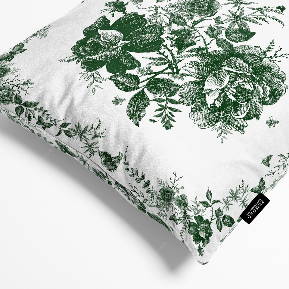 کاور کوسن قلم آبی طرح گل و پروانه 1 کد 240 سفید-سبز