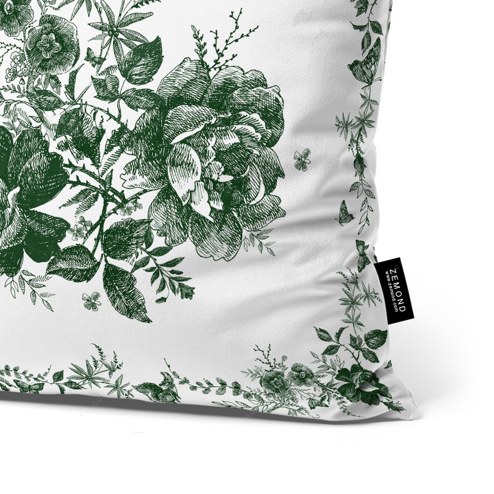 کاور کوسن قلم آبی طرح گل و پروانه 1 کد 240 سفید-سبز