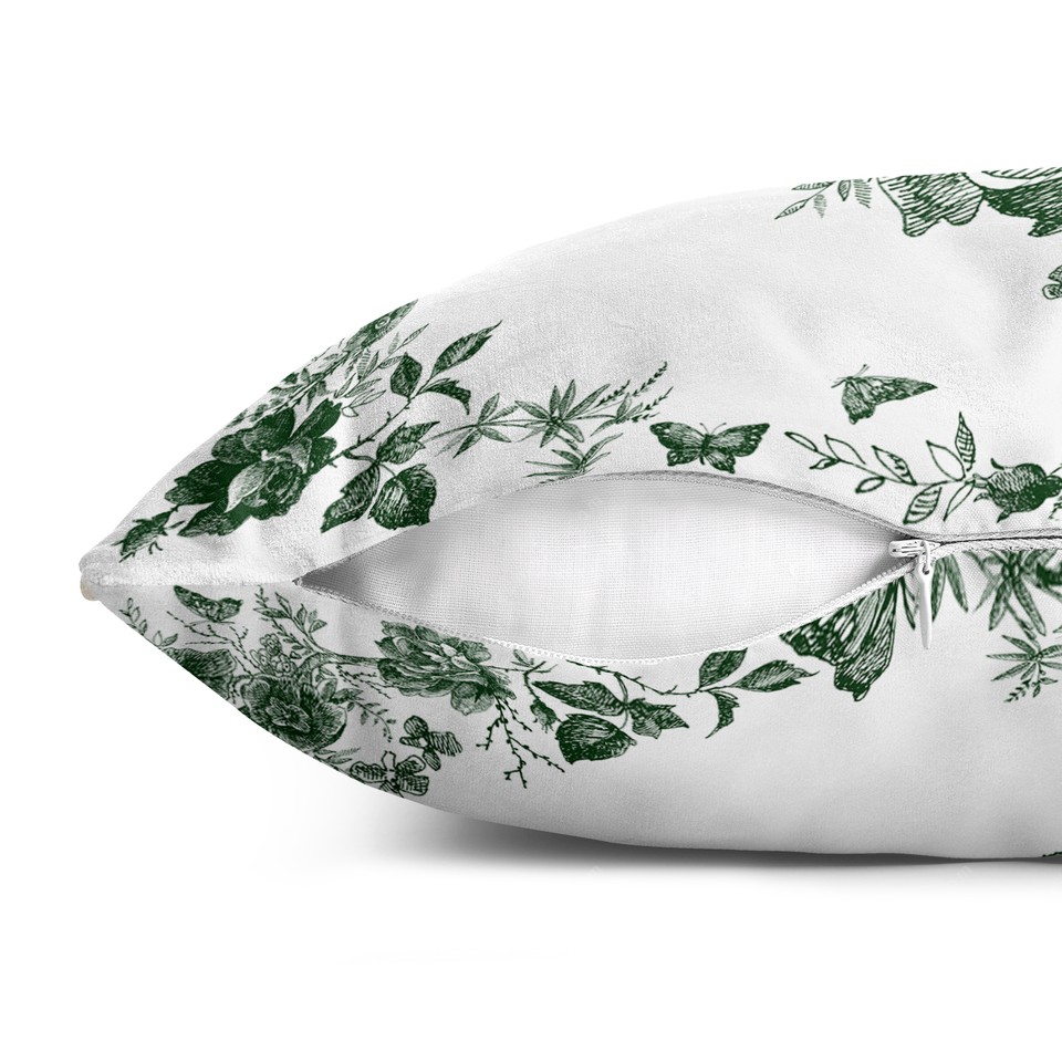 کاور کوسن قلم آبی طرح گل و پروانه 1 کد 240 سفید-سبز