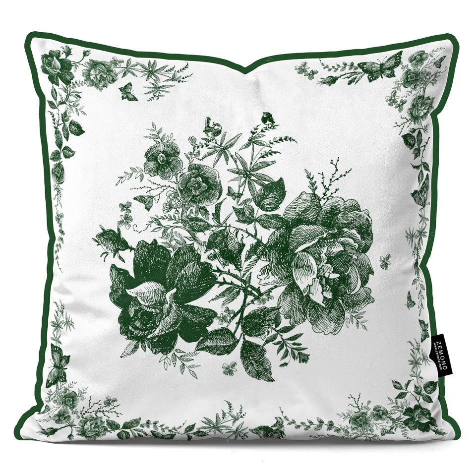 کاور کوسن قلم آبی طرح گل و پروانه 1 کد 240 سفید-سبز