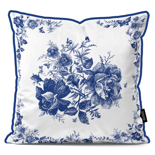 کاور کوسن قلم آبی طرح گل و پروانه 1