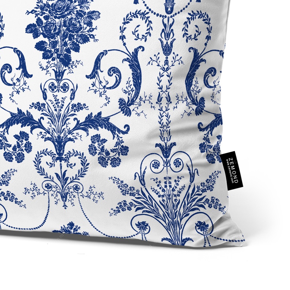 کاور کوسن قلم آبی طرح داماس کلاسیک 7 کد 242 سفید-سرمه ای