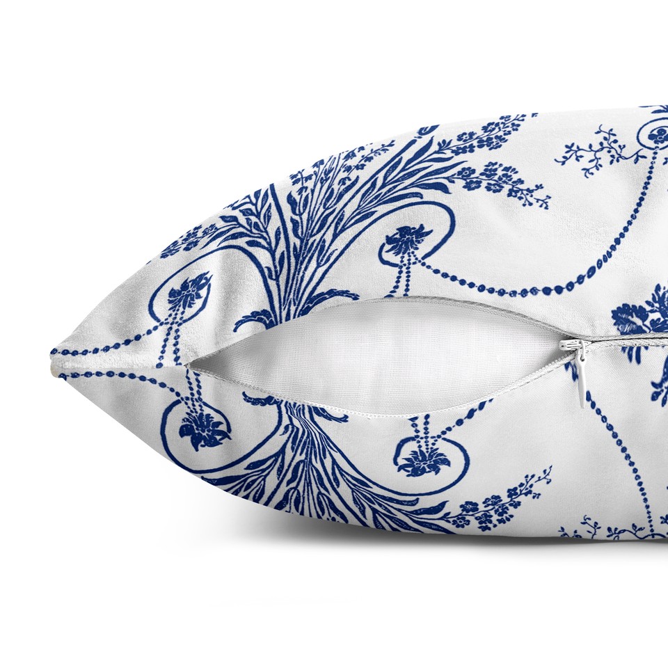 کاور کوسن قلم آبی طرح داماس کلاسیک 7 کد 242 سفید-سرمه ای