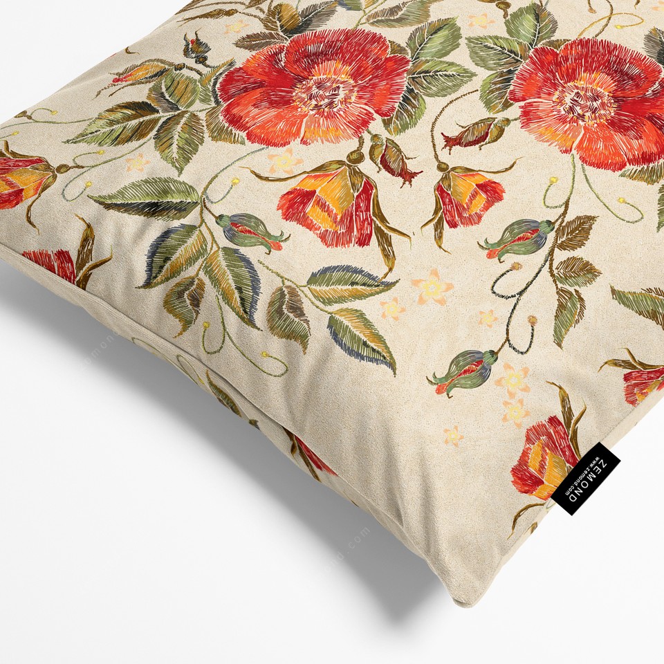 کاور کوسن زیما طرح گلدوزی کد 248 کرم-قرمز