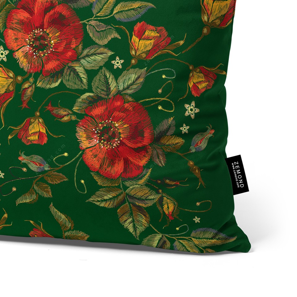 کاور کوسن پالمرا طرح گلدوزی کد 248 سبز-قرمز