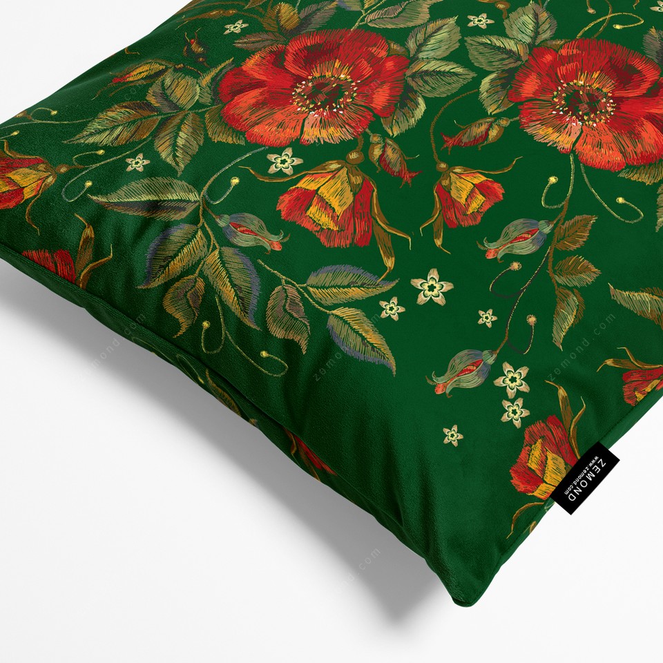 کاور کوسن پالمرا طرح گلدوزی کد 248 سبز-قرمز