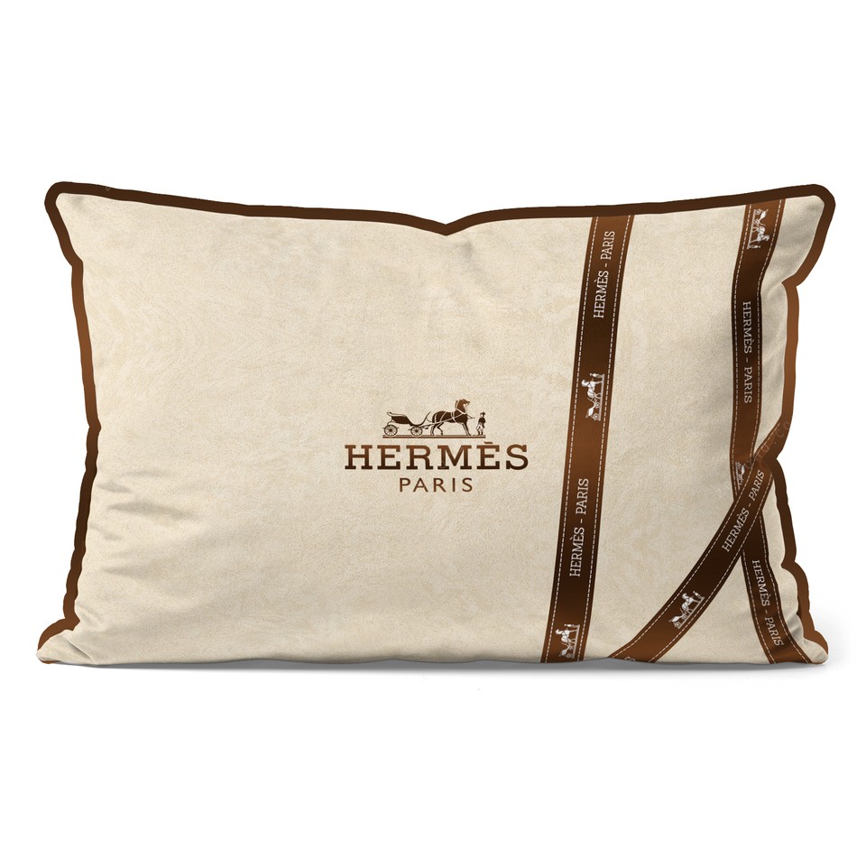 کاور کوسن هرمس طرح روبان هدیه 3 کد 296 کرم-قهوه ای
