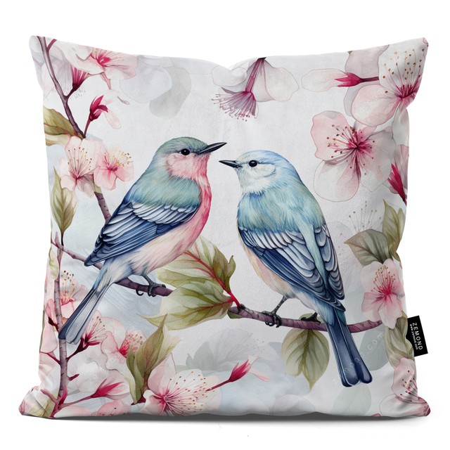 کاور کوسن پردیس طرح دو پرنده روی شاخه با گلها