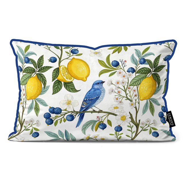 کاور کوسن پردیس طرح پرنده آبی روی شاخه لیمو و بلوبری 3