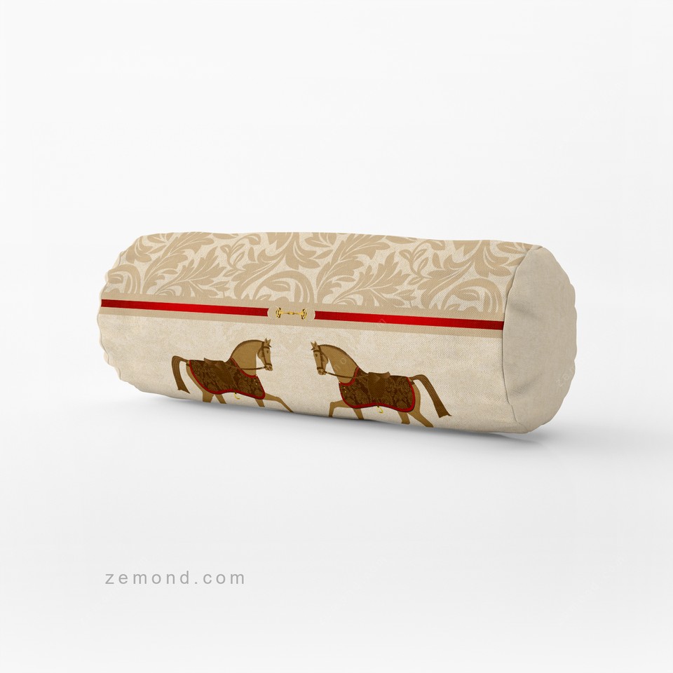 کوسن استوانه ای (سوسیسی) هرمس طرح اسب سلطنتی اصیل 3 کد 356 کرم