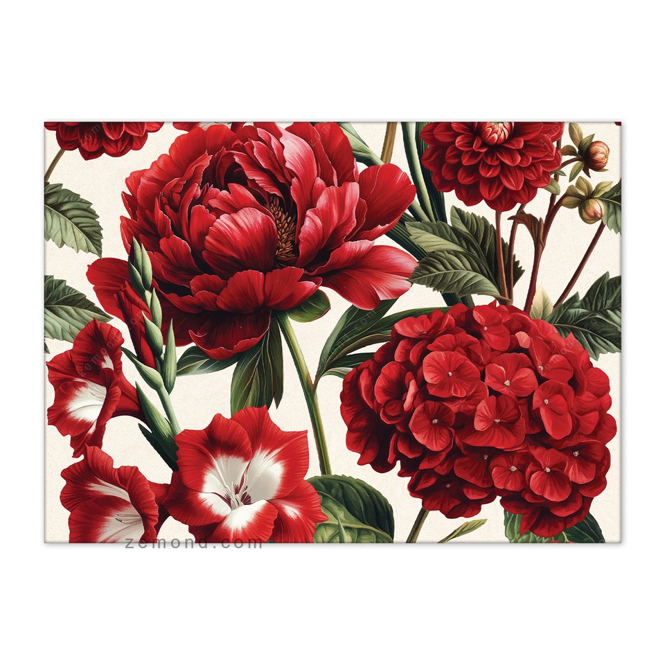 رانر زیما طرح گلهای قرمز مخملی کد 365 کرم-قرمز