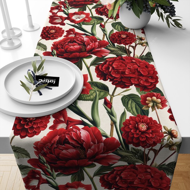 رانر زیما طرح گلهای قرمز مخملی