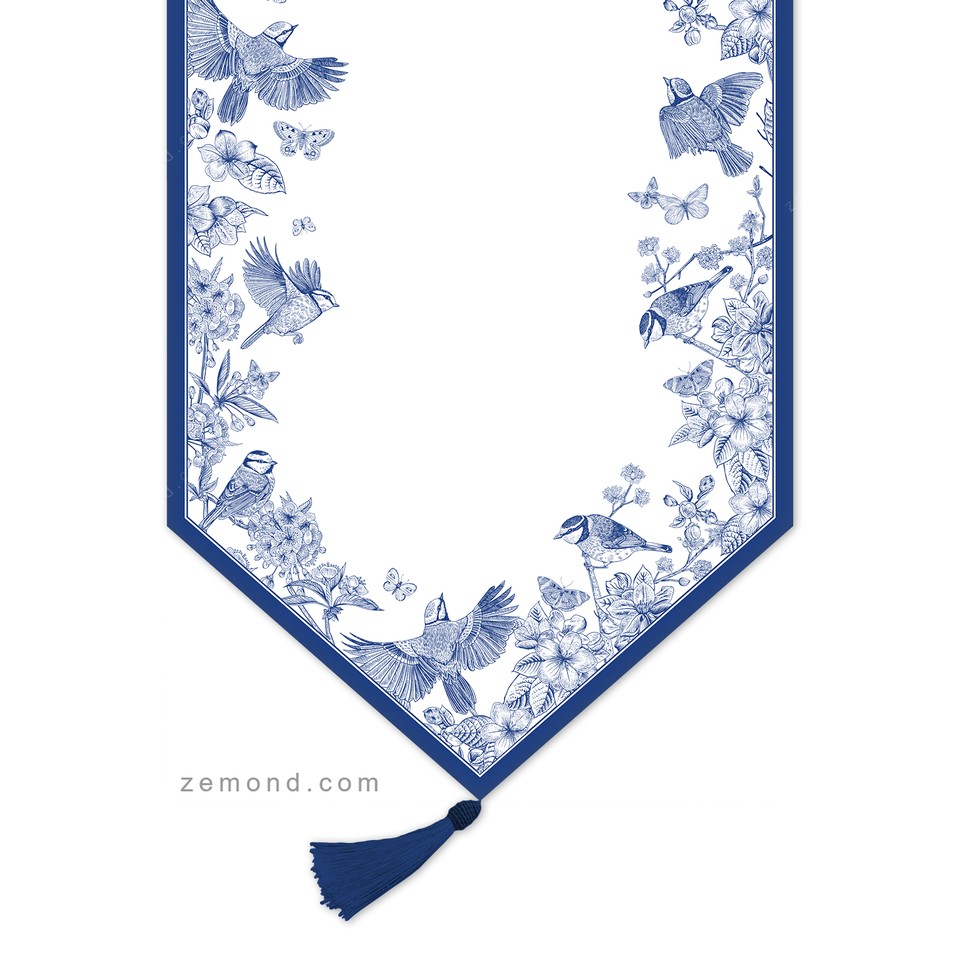 رانر قلم آبی طرح پرندگان مهاجر کد 368 سفید-سرمه ای