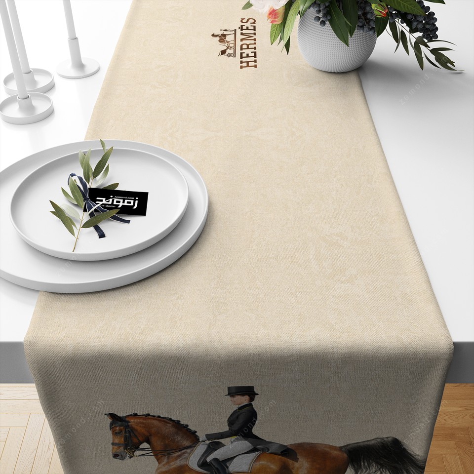 رانر شوالیه طرح بانوی اسب سوار 1 کد 370 کرم-قهوه ای