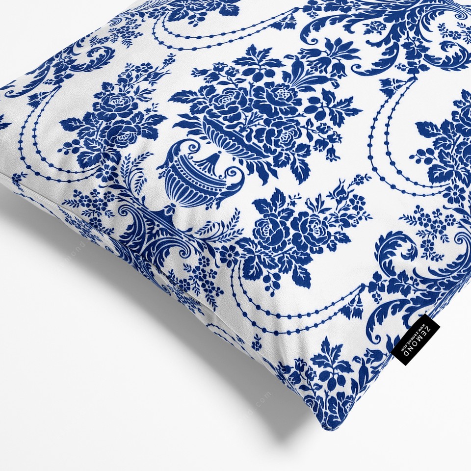 کاور کوسن قلم آبی طرح داماس کلاسیک 6 کد 46 سفید-سرمه ای