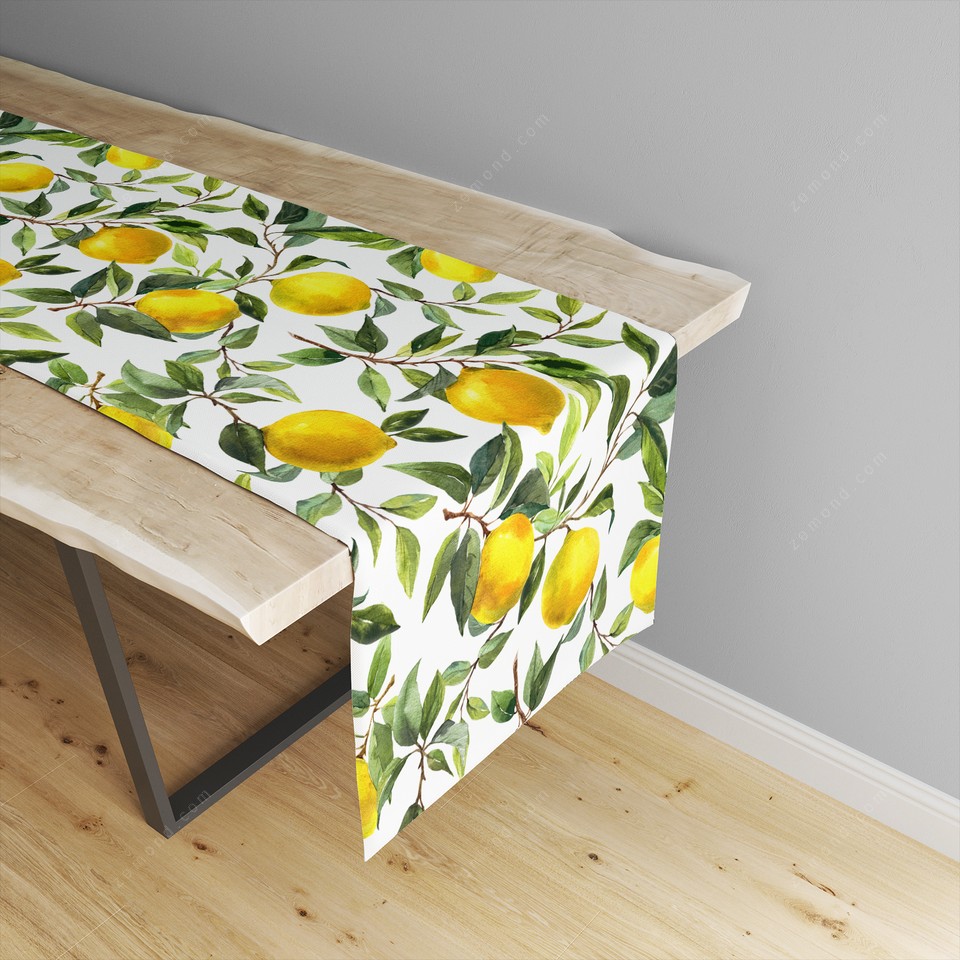 رانر پردیس طرح شاخه های لیمو کد 52 سفید-زرد-سبز