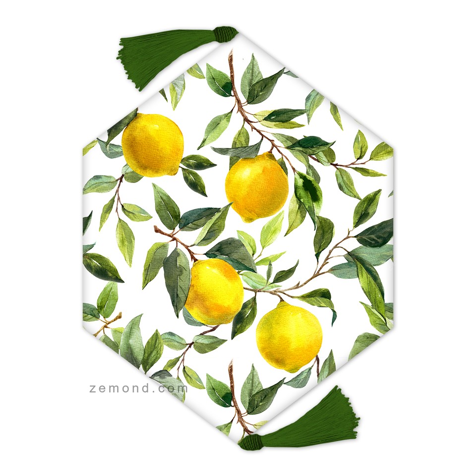 رانر پردیس طرح شاخه های لیمو کد 52 سفید-زرد-سبز