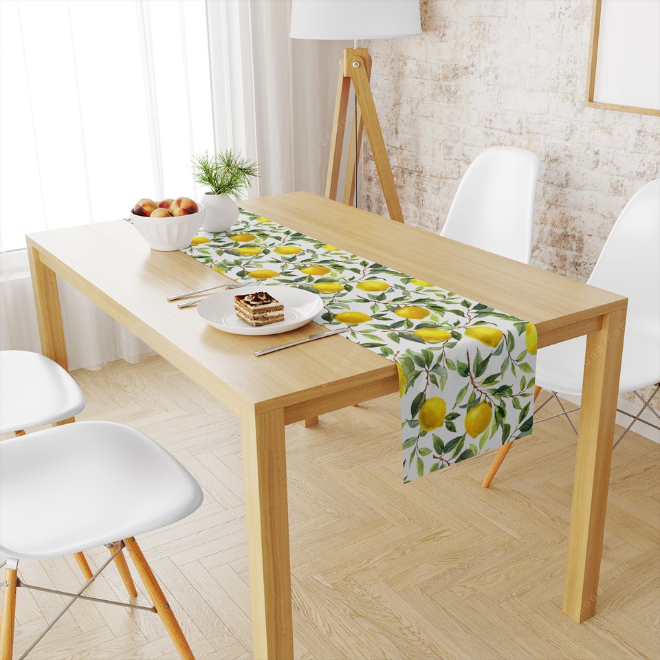 رانر پردیس طرح شاخه های لیمو کد 52 سفید-زرد-سبز