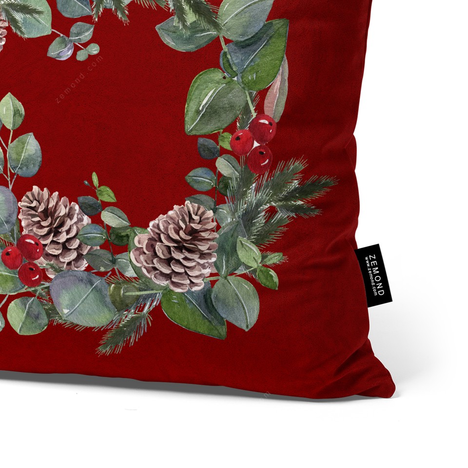 کاور کوسن زیما طرح حلقه گل کریسمس 1 کد 56 زرشکی