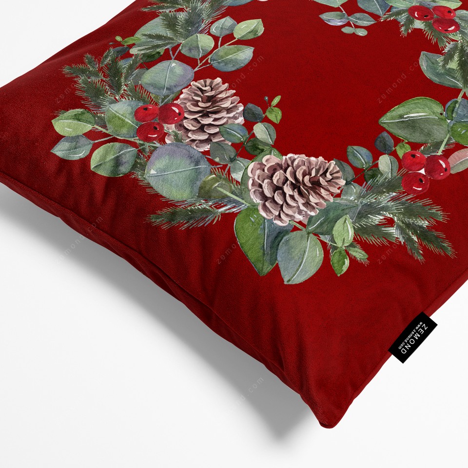 کاور کوسن زیما طرح حلقه گل کریسمس 1 کد 56 زرشکی