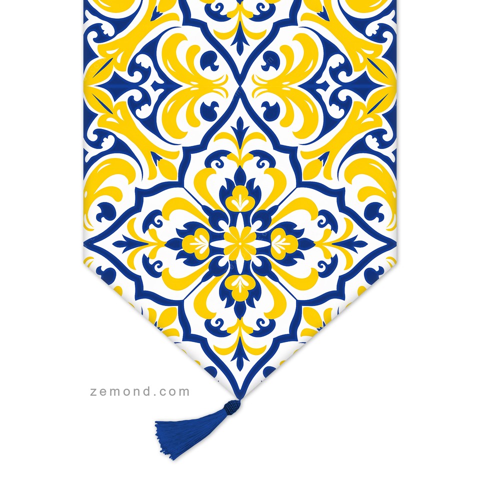 رانر پردیس طرح کاشی قلم آبی و زرد 1 کد 59 آبی-زرد-سفید