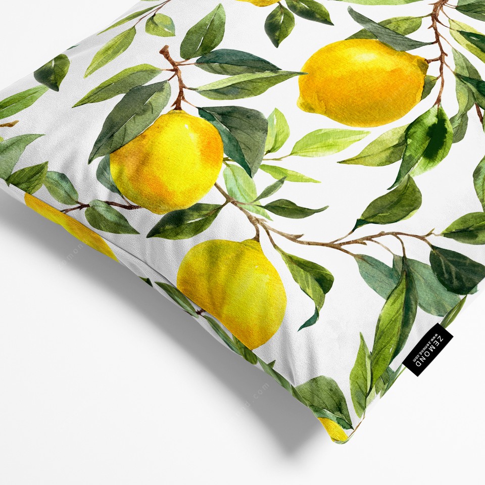 کاور کوسن پردیس طرح شاخه های لیمو کد 60 سفید-زرد-سبز