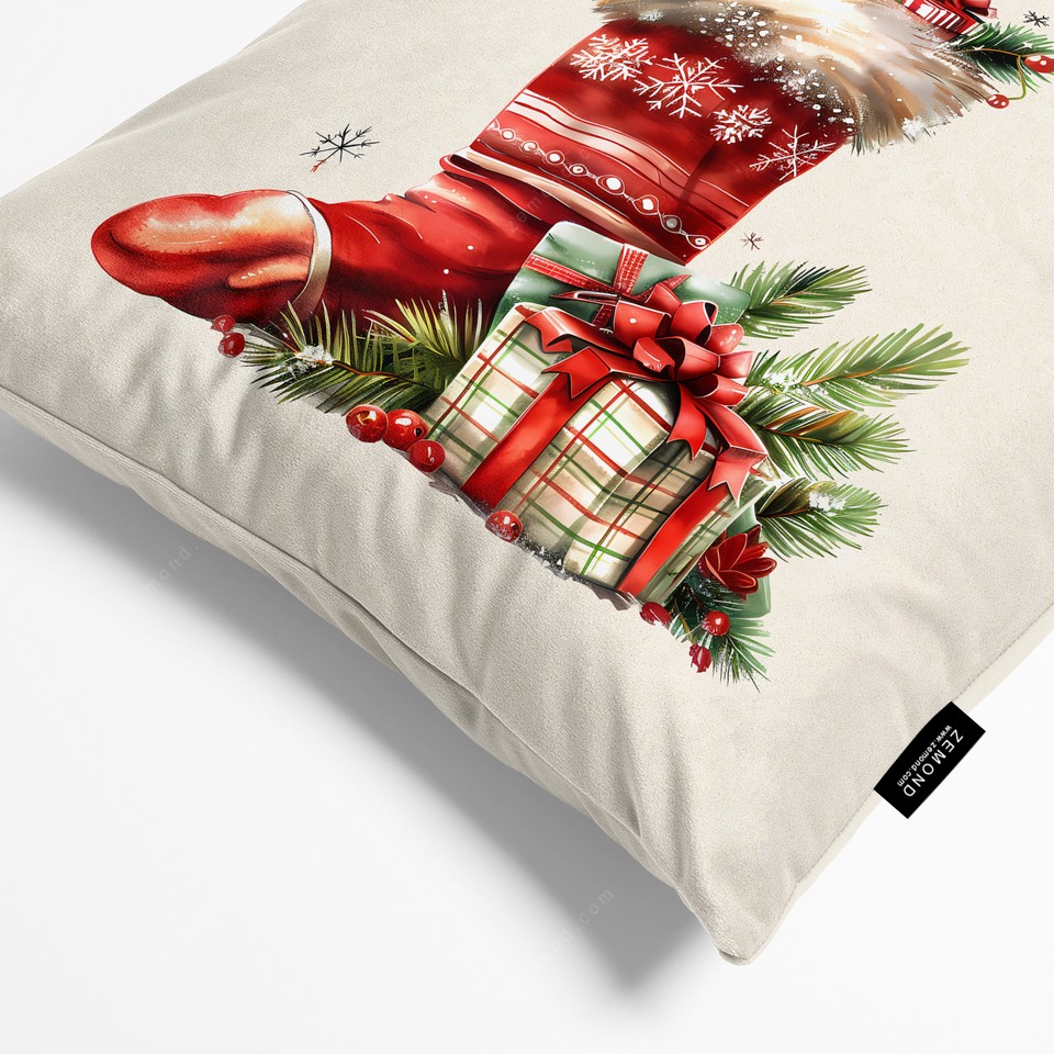 کاور کوسن زیما طرح جوراب کریسمس و هدیه ها کد 90 کرم-قرمز